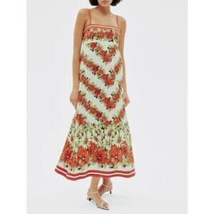 Alemais Amelie Dress Red Poppy Linen Maxi Size 4 Floral Sundress